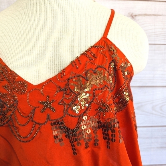 Karen Millen Embellished Flounce Silk Mini Dress in Burnt Orange Size 4 - Picture 2 of 14